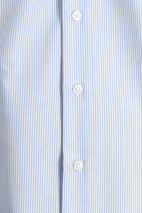 Light Blue Long Sleeve Slim Fit Striped Cotton Easy-Iron Shirt