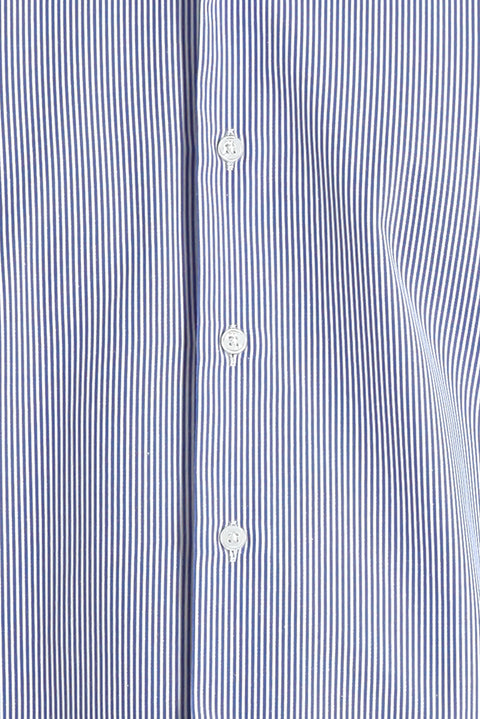 Saks Mavi Uzun Kol Slim Fit Dar Kesim Çizgili Pamuklu Kolay Ütülenebilir Gömlek