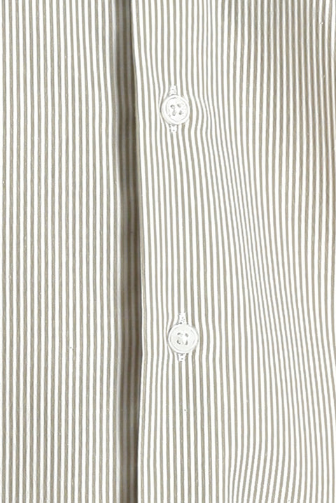 Medium Beige Long Sleeve Slim Fit Striped Cotton Easy-Iron Shirt