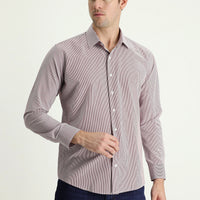 Light Burgundy Long Sleeve Slim Fit Striped Cotton Easy-Iron Shirt