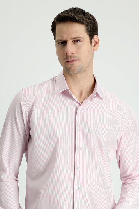 Toz Pembe Uzun Kol Slim Fit Dar Kesim Çizgili Pamuklu Kolay Ütülenebilir Gömlek