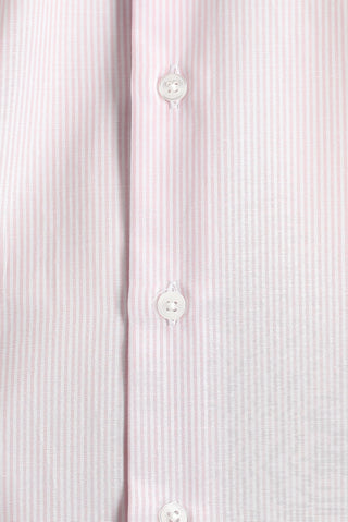  Toz Pembe Uzun Kol Slim Fit Dar Kesim Çizgili Pamuklu Kolay Ütülenebilir Gömlek
