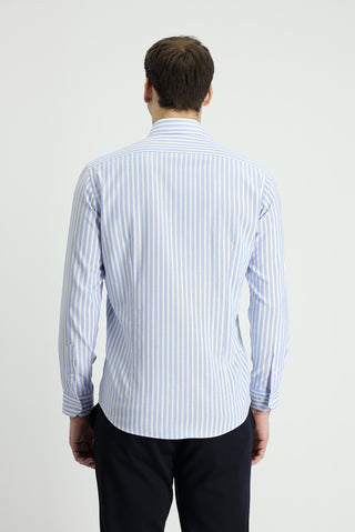  Koyu Mavi  Uzun Kol Slim Fit Dar Kesim Çizgili Pamuklu Kolay Ütülenebilir Gömlek