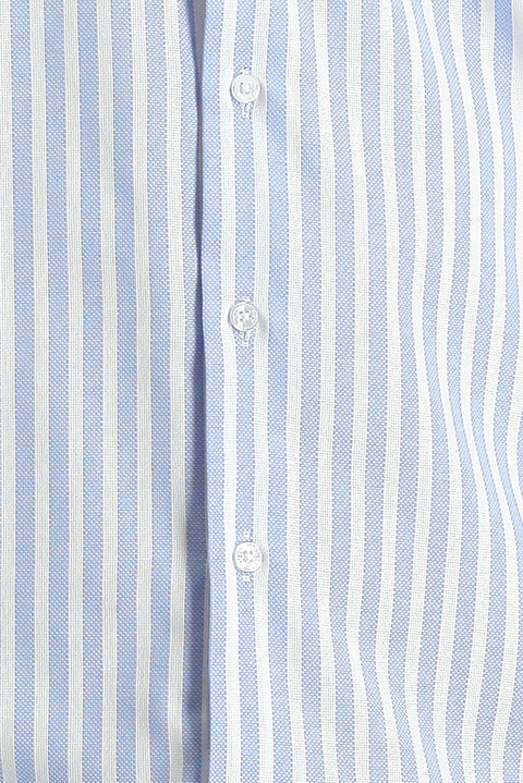 Dark Blue Long Sleeve Slim Fit Striped Cotton Easy-Iron Shirt