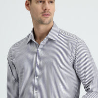 Dark Navy Long Sleeve Slim Fit Striped Shirt