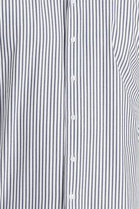 Dark Navy Long Sleeve Slim Fit Striped Shirt