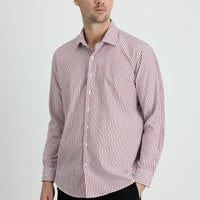 Light Burgundy Long Sleeve Slim Fit Striped Cotton Shirt