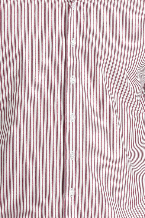 Light Burgundy Long Sleeve Slim Fit Striped Cotton Shirt