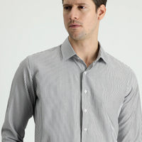 Black Long Sleeve Slim Fit Striped Cotton Easy-Iron Shirt