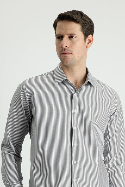 Black Long Sleeve Slim Fit Striped Cotton Easy-Iron Shirt
