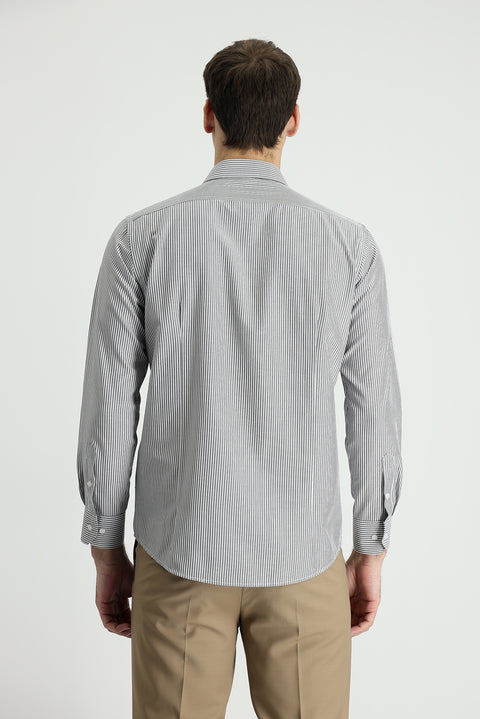 Black Long Sleeve Slim Fit Striped Cotton Easy-Iron Shirt