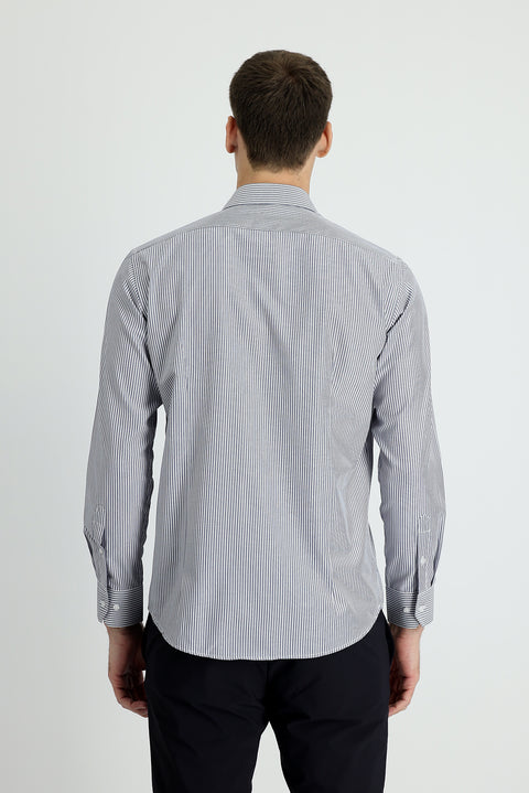 Medium Navy Long Sleeve Slim Fit Striped Cotton Easy-Iron Shirt