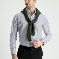 Medium Khaki Long Sleeve Slim Fit Striped Cotton Shirt