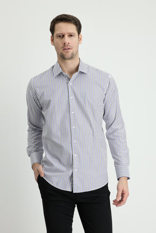  Orta Haki Uzun Kol Slim Fit Dar Kesim Çizgili Pamuklu Gömlek