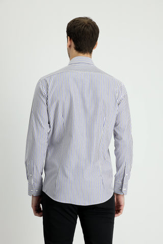  Orta Haki Uzun Kol Slim Fit Dar Kesim Çizgili Pamuklu Gömlek