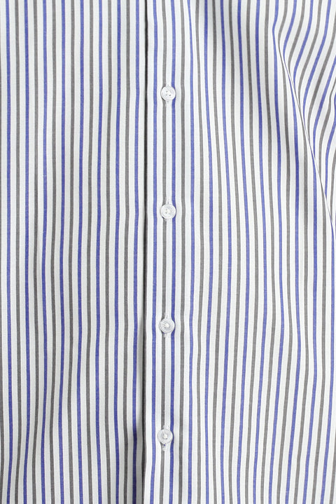 Medium Khaki Long Sleeve Slim Fit Striped Cotton Shirt
