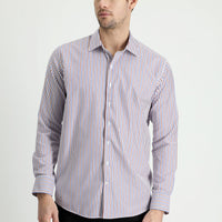 Dark Burgundy Long Sleeve Slim Fit Striped Shirt