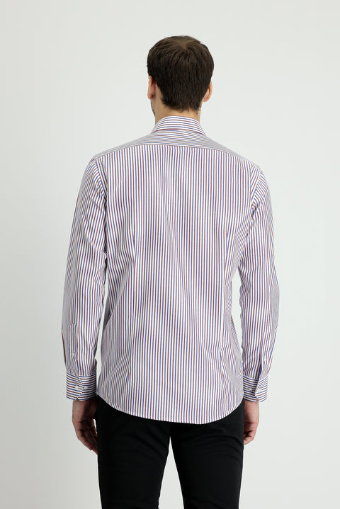 Dark Burgundy Long Sleeve Slim Fit Striped Shirt