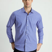 Dark Blue Long Sleeve Slim Fit Striped Shirt