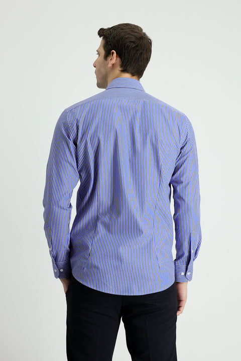 Dark Blue Long Sleeve Slim Fit Striped Shirt