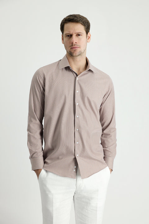 Medium Mink Long Sleeve Slim Fit Striped Shirt