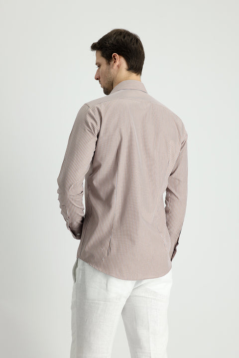 Medium Mink Long Sleeve Slim Fit Striped Shirt