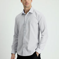 Medium Grey Long Sleeve Slim Fit Striped Cotton Shirt