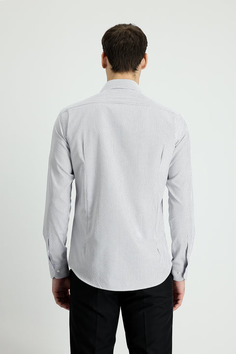 Medium Grey Long Sleeve Slim Fit Striped Cotton Shirt