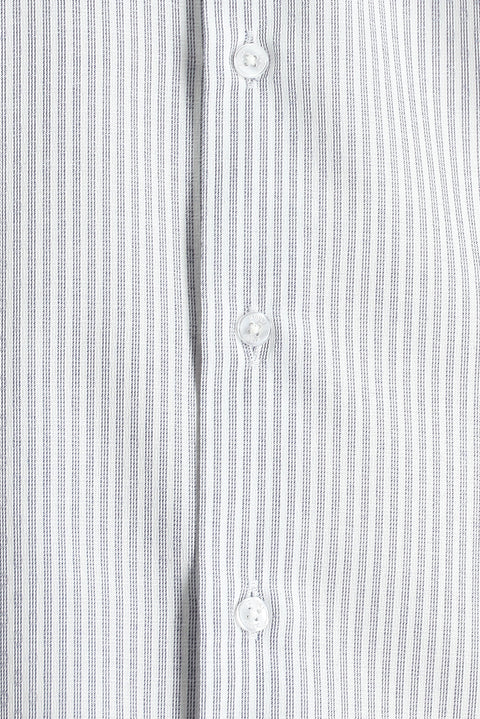 Medium Grey Long Sleeve Slim Fit Striped Cotton Shirt