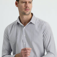 Dark Navy Long Sleeve Slim Fit Striped Cotton Shirt