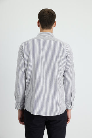  Koyu Lacivert Uzun Kol Slim Fit Dar Kesim Çizgili Pamuklu Gömlek