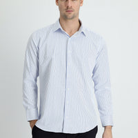 Light Blue Long Sleeve Slim Fit Striped Cotton Shirt