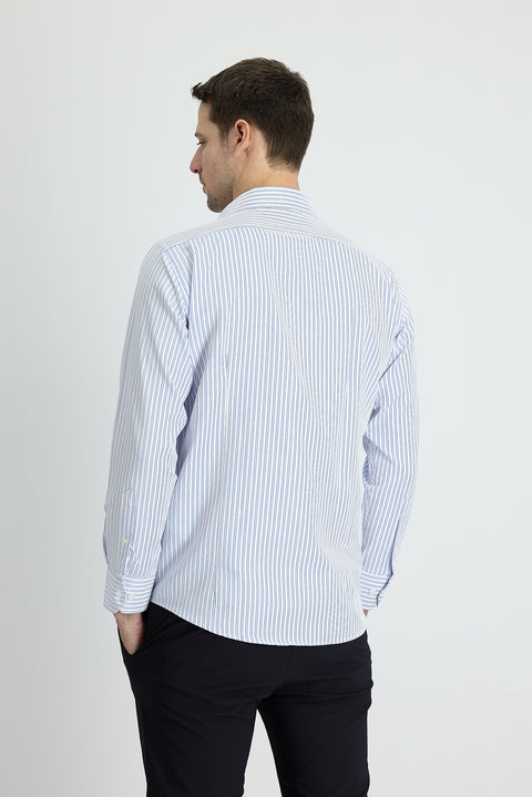 Light Blue Long Sleeve Slim Fit Striped Cotton Shirt