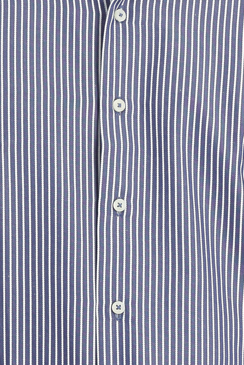 Koyu Lacivert Uzun Kol Slim Fit Dar Kesim Çizgili Spor Gömlek