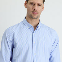 Light Blue Long Sleeve Slim Fit Striped Sport Shirt