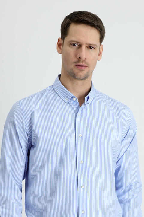 Light Blue Long Sleeve Slim Fit Striped Sport Shirt