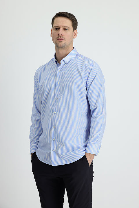 Light Blue Long Sleeve Slim Fit Striped Sport Shirt