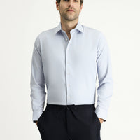 Açık Gri Uzun Kol Slim Fit Dar Kesim Klasik Pamuklu Gömlek