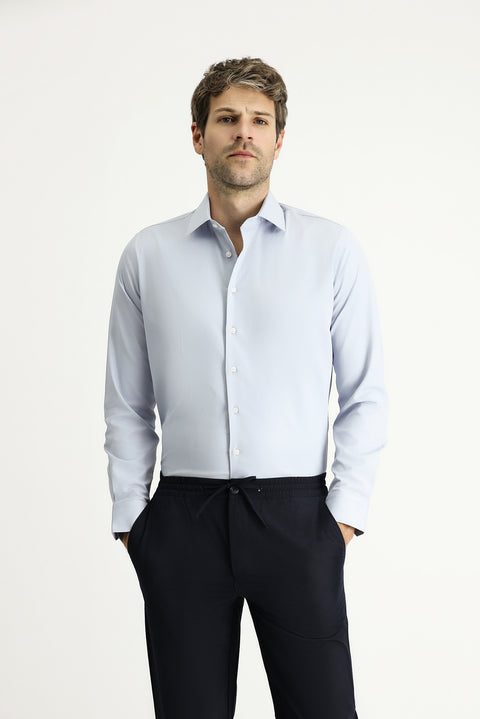 Açık Gri Uzun Kol Slim Fit Dar Kesim Klasik Pamuklu Gömlek