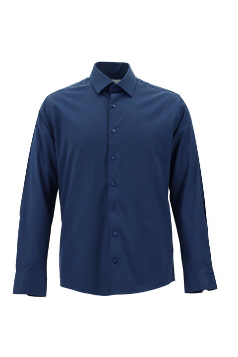 Dark Blue Long Sleeve Slim Fit Classic Cotton Shirt