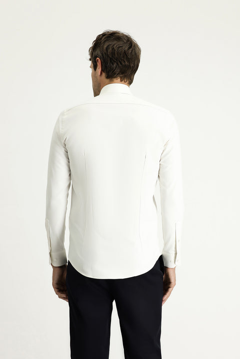 Krem Uzun Kol Slim Fit Dar Kesim Klasik Pamuklu Gömlek