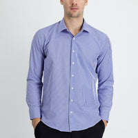 Medium Navy Long Sleeve Slim Fit Narrow Cut Plaid Cotton Easy-Iron Shirt