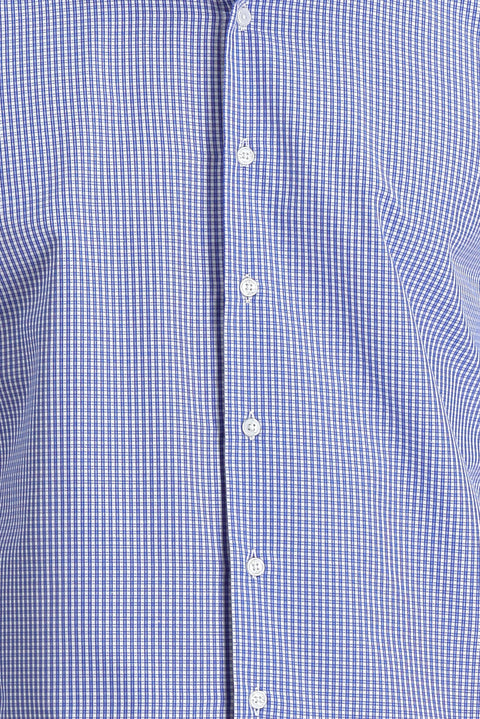 Medium Navy Long Sleeve Slim Fit Narrow Cut Plaid Cotton Easy-Iron Shirt