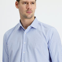 Blue Long Sleeve Slim Fit Narrow Cut Plaid Cotton Easy Iron Shirt