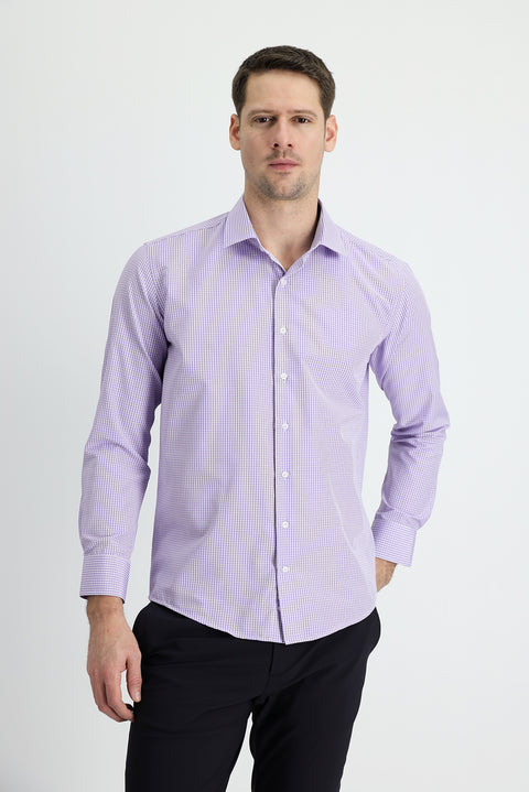 Lilac Long Sleeve Slim Fit Narrow Cut Plaid Cotton Easy Iron Shirt