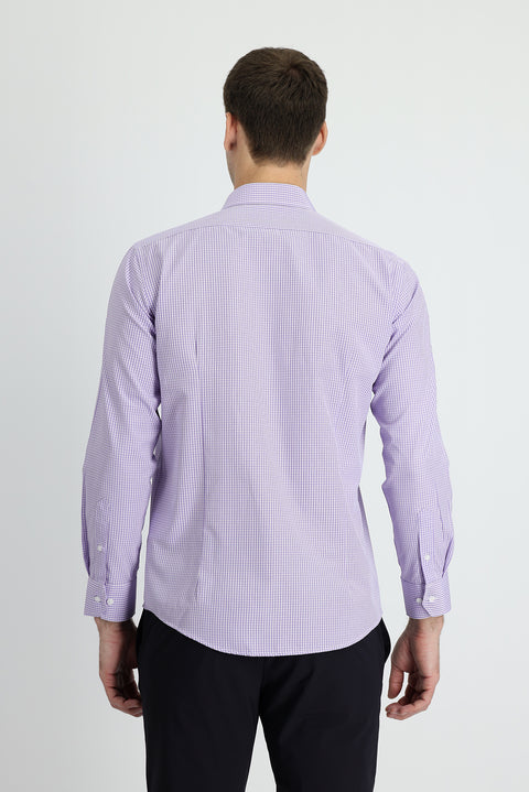 Lilac Long Sleeve Slim Fit Narrow Cut Plaid Cotton Easy Iron Shirt