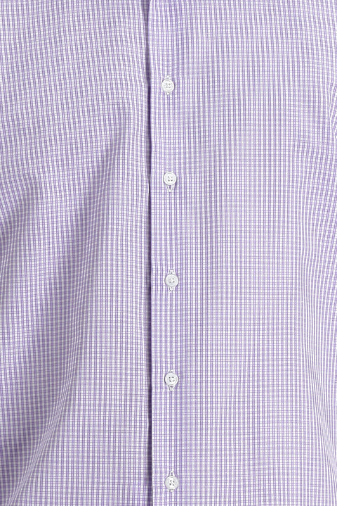 Lilac Long Sleeve Slim Fit Narrow Cut Plaid Cotton Easy Iron Shirt