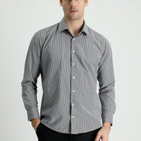 Black Long Sleeve Slim Fit Patterned Cotton Shirt, Easy Iron