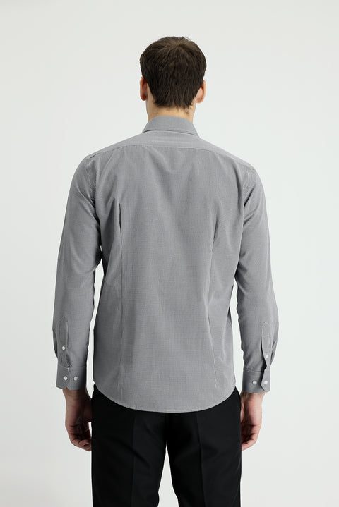Black Long Sleeve Slim Fit Patterned Cotton Shirt, Easy Iron