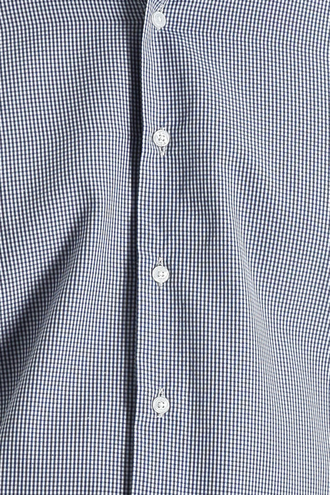 Light Navy Blue Long Sleeve Slim Fit Narrow Cut Patterned Cotton Shirt, Easy Iron